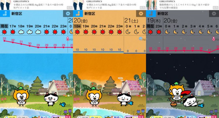 おでかけ天気 気温と雨の1時間予報